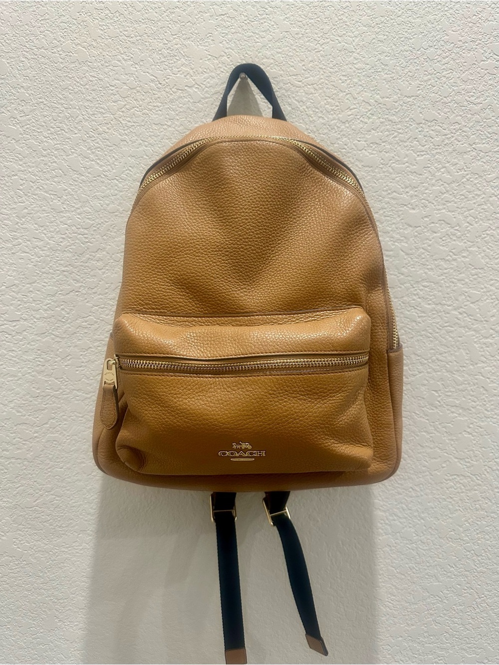 Coach Pebbled Leather Backpack Cognac Brown Gold Hardware